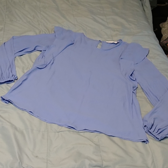 Lush Tops - Lush Periwinkle Blue Blouse Ruffles Long Sleeve S
